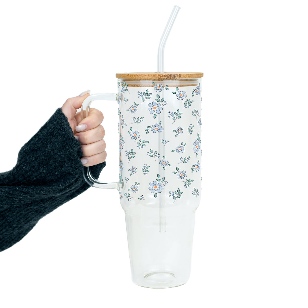 Minimalist Blue Flowers Glass Cups
