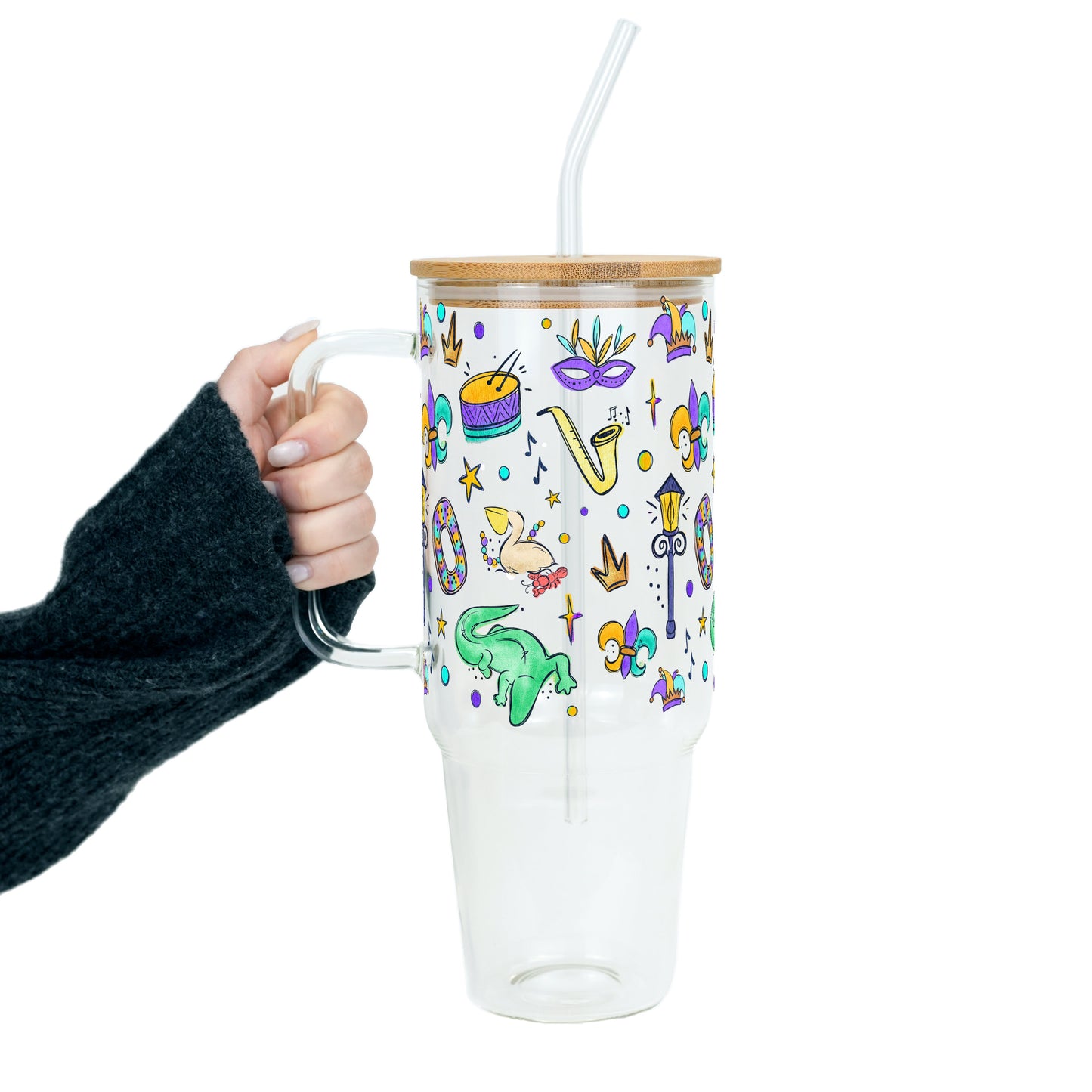 Watercolor Mardi Gras Glass Cups