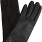 Sakkas Pamb Faux Leather Heather Knit Button Front Warm Winter Touch Screen Gloves
