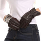 Sakkas Pamb Faux Leather Heather Knit Button Front Warm Winter Touch Screen Gloves