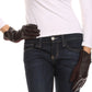 Sakkas Pamb Faux Leather Heather Knit Button Front Warm Winter Touch Screen Gloves
