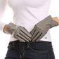 Sakkas Pamb Faux Leather Heather Knit Button Front Warm Winter Touch Screen Gloves