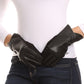Sakkas Pamb Faux Leather Heather Knit Button Front Warm Winter Touch Screen Gloves