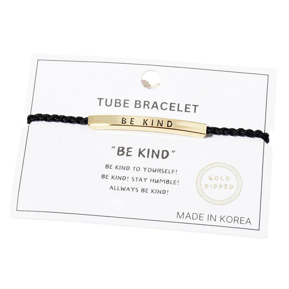 Gold Dipped BE KIND Message Bar Pointed Rope Bracelet