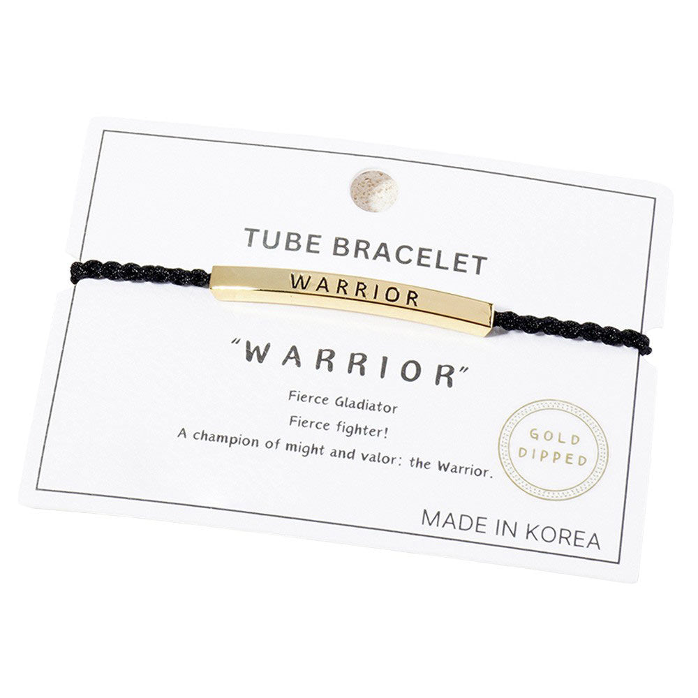 Gold Dipped WARRIOR Bar Pointed Rope Pull Tie Bracelet