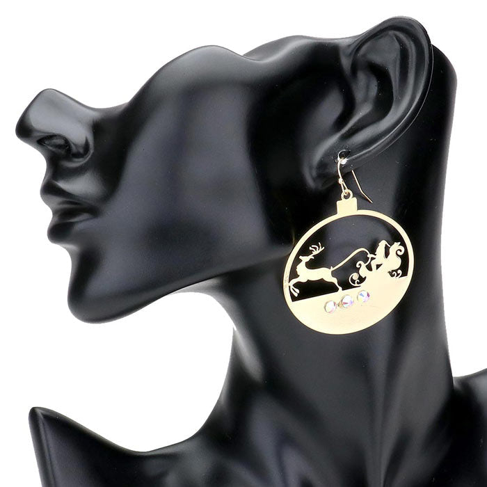 Stone Embellished Cut Out Santa Claus Brass Dangle Earrings