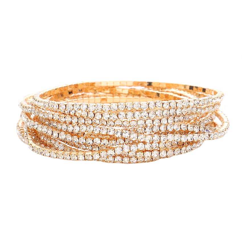 Women's 12Pcs Stackable Rhinestone Stretch Evening Bracelets