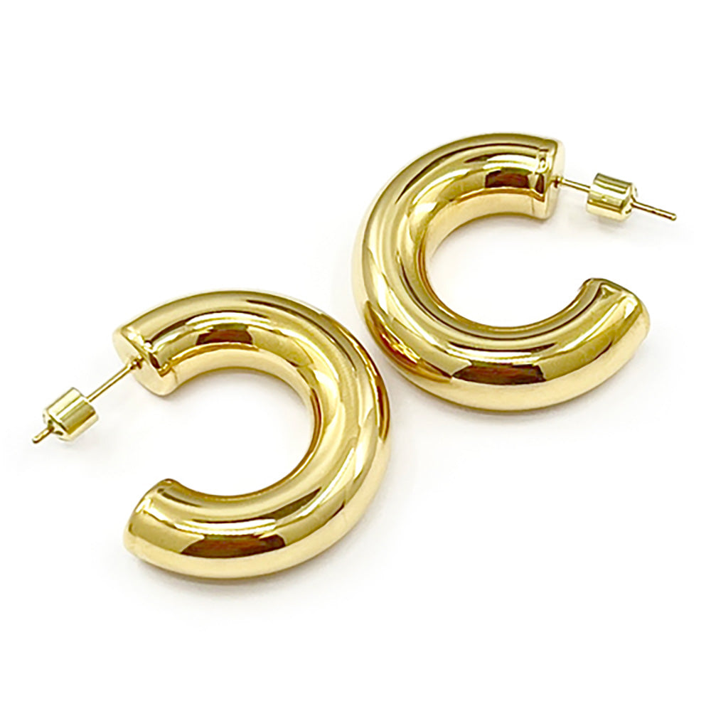 18K Gold Dipped Stainless Steel Chunky Hoop Earrings
