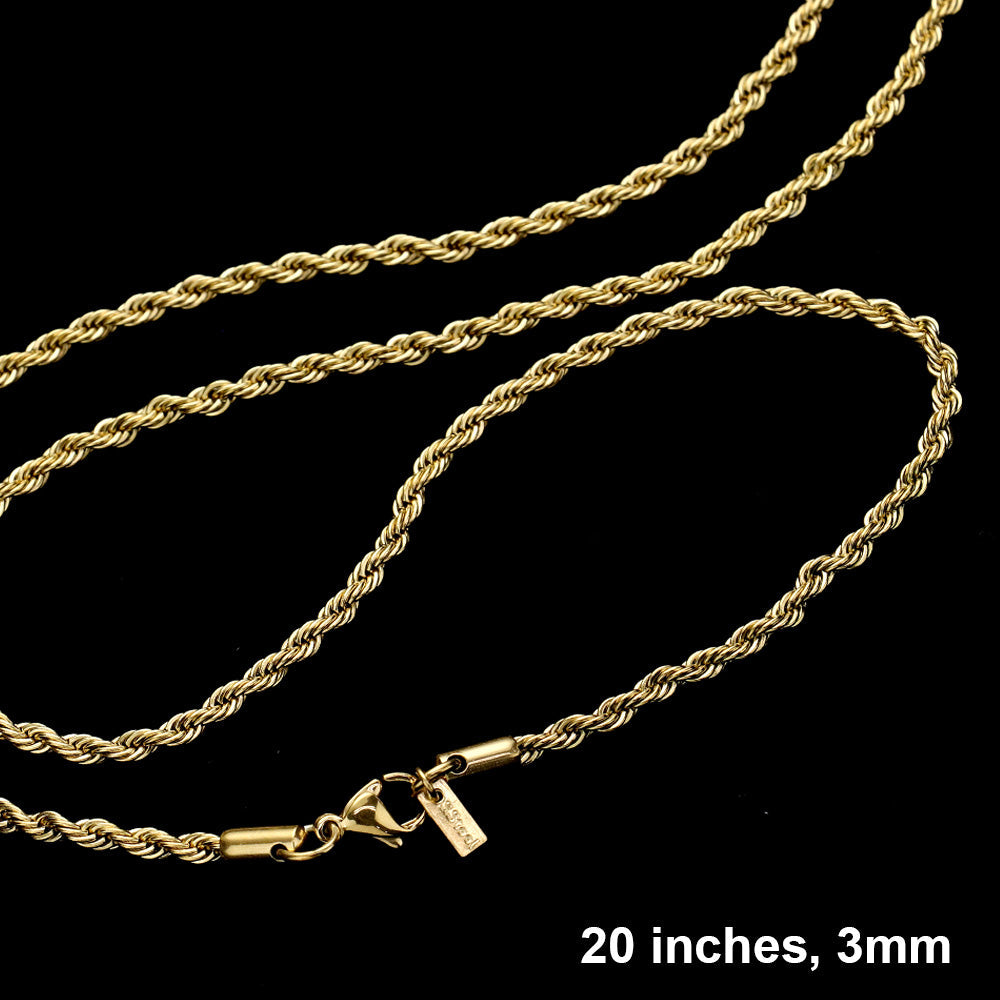 20 INCH, 3mm Stainless Steel Rope Chain Necklace