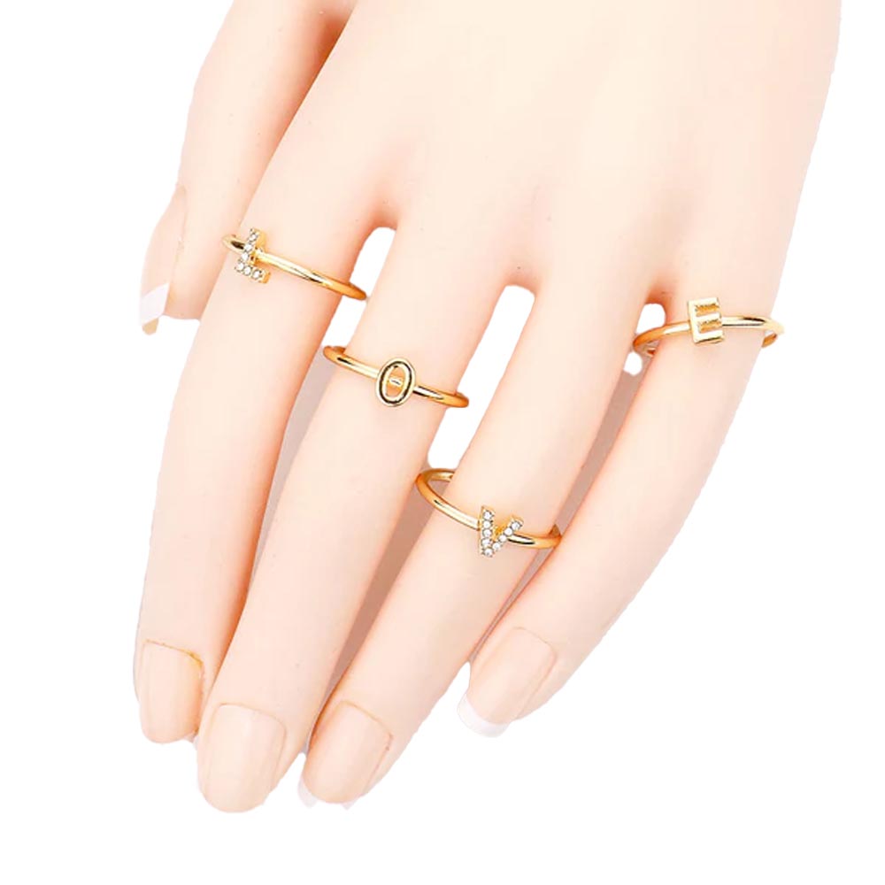 4PCS - LOVE Rhinestone Embellished Message Rings