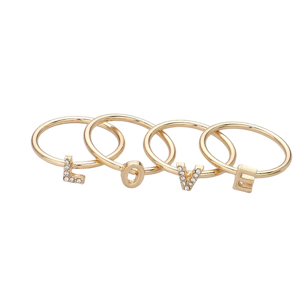 4PCS - LOVE Rhinestone Embellished Message Rings