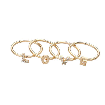 4PCS - LOVE Rhinestone Embellished Message Rings