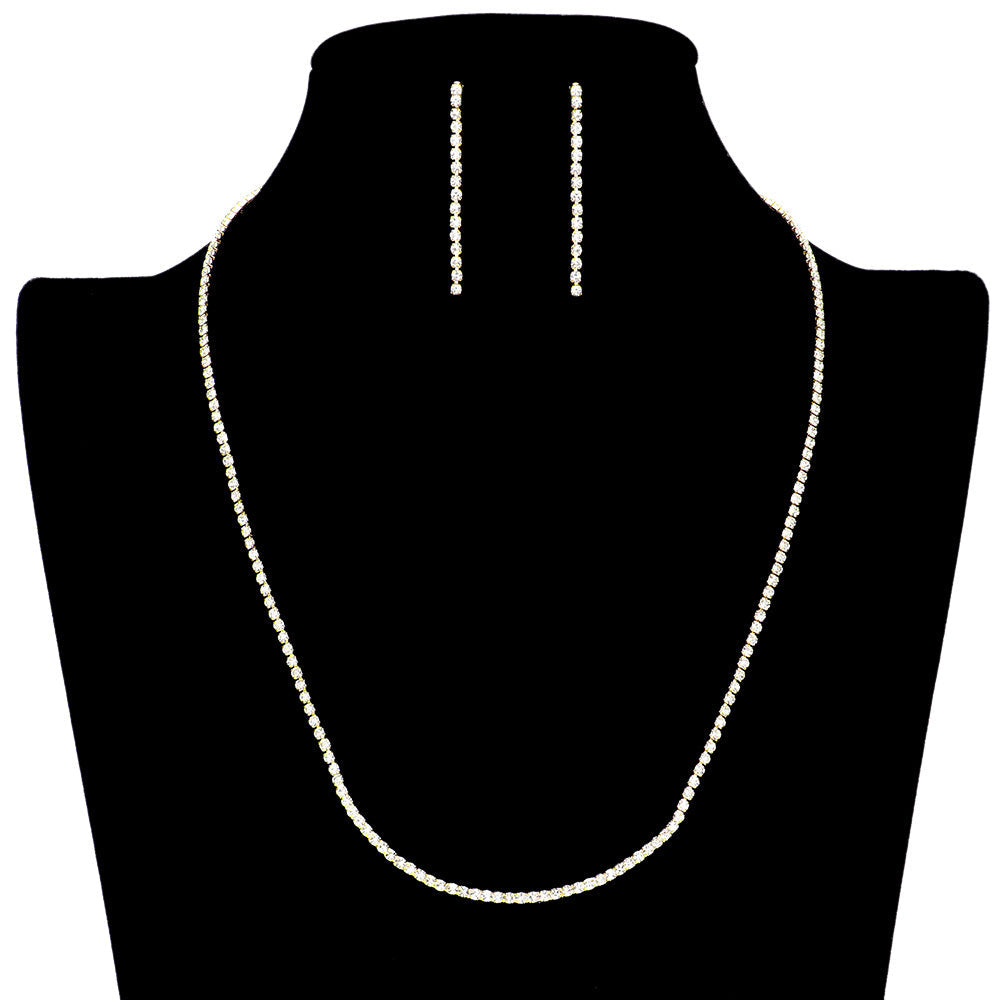 Dainty Rhinestone Necklace Earring Set