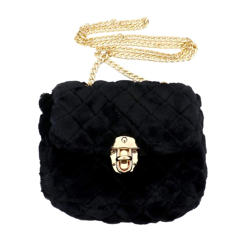 Solid Faux Fur Crossbody Bag