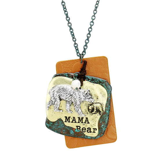 Mama Bear Metal Polar Bear Pearl Charm Pendant Necklace