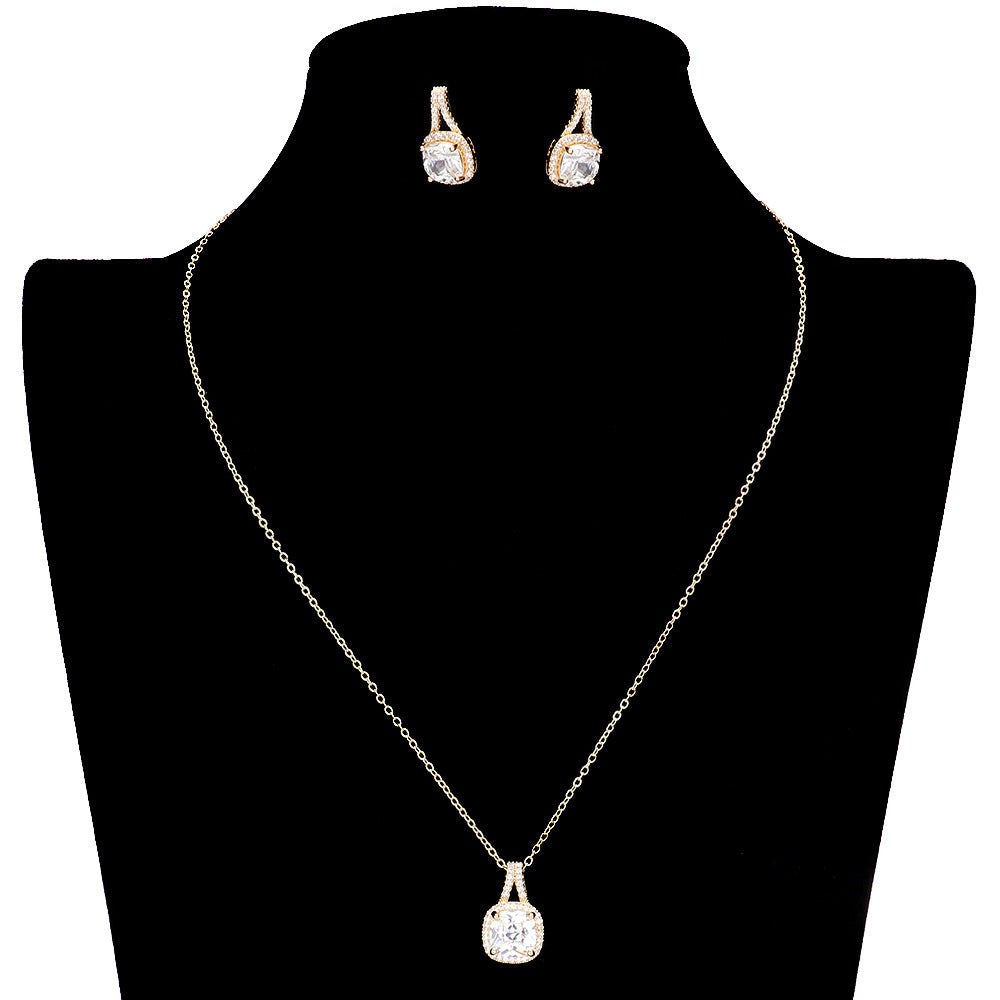 CZ Cushion Square Stone Jewelry Set