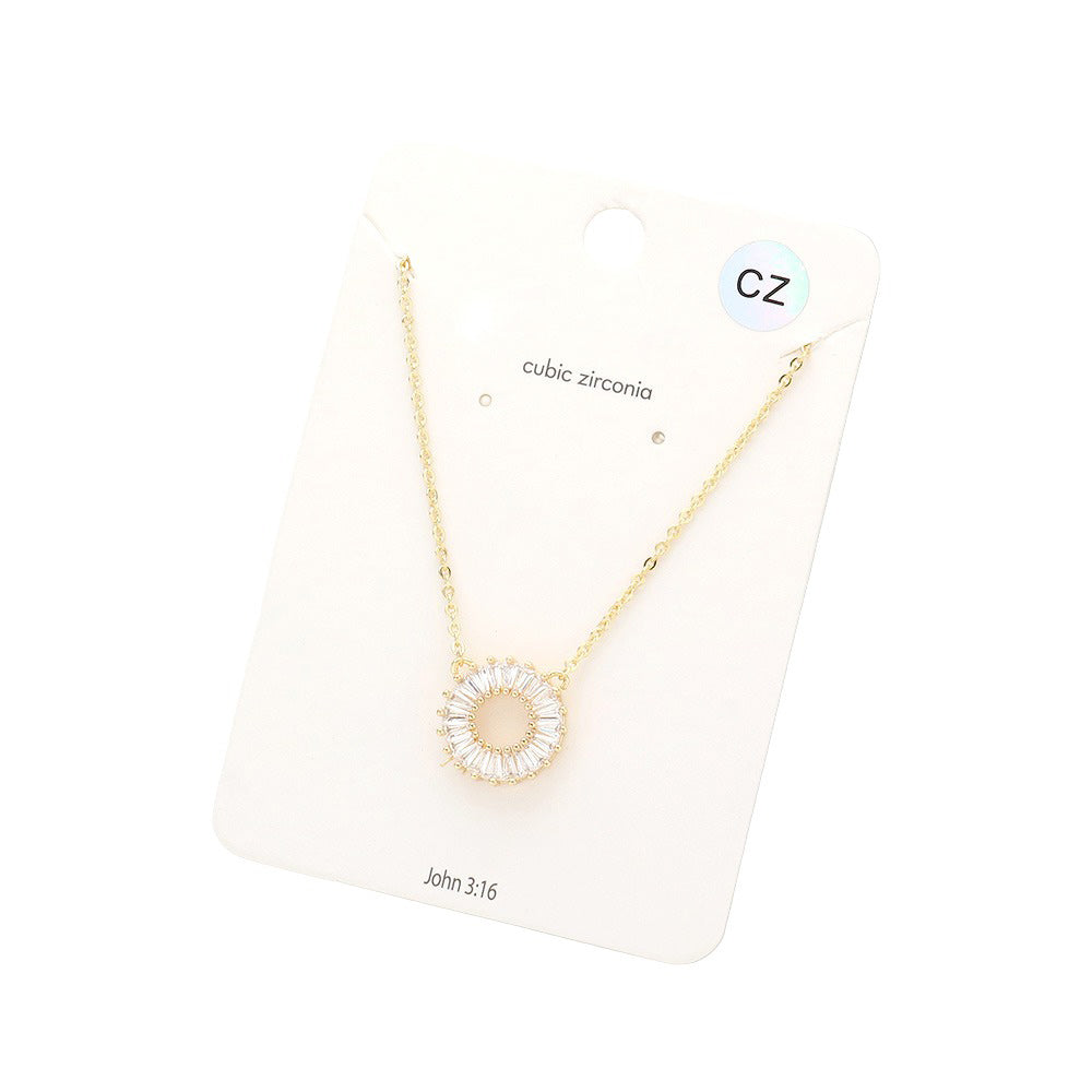 CZ Embellished Open Circle Pendant Necklace