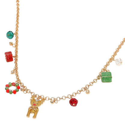 Christmas Rudolph Reindeer Wreath Pendant Festive Holiday Charm Necklace