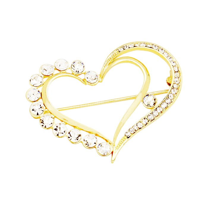 Stone Trimmed Heart Pin Brooch