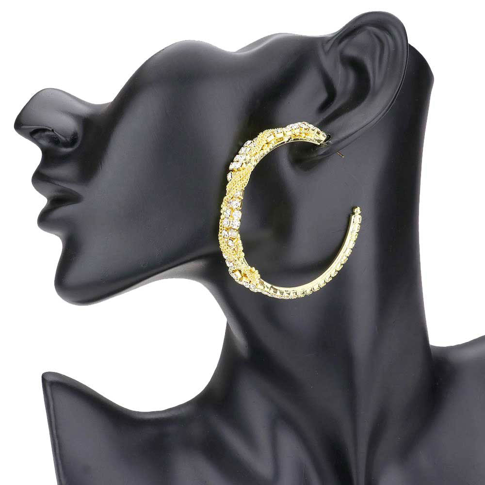 Crystal Rhinestone Chain Swirl Hoop Earrings