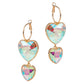 Crystal Stone Double Heart Link  Dropdown Earrings