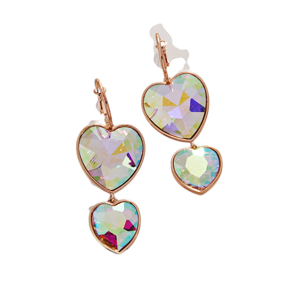 Crystal Stone Double Heart Link  Dropdown Earrings