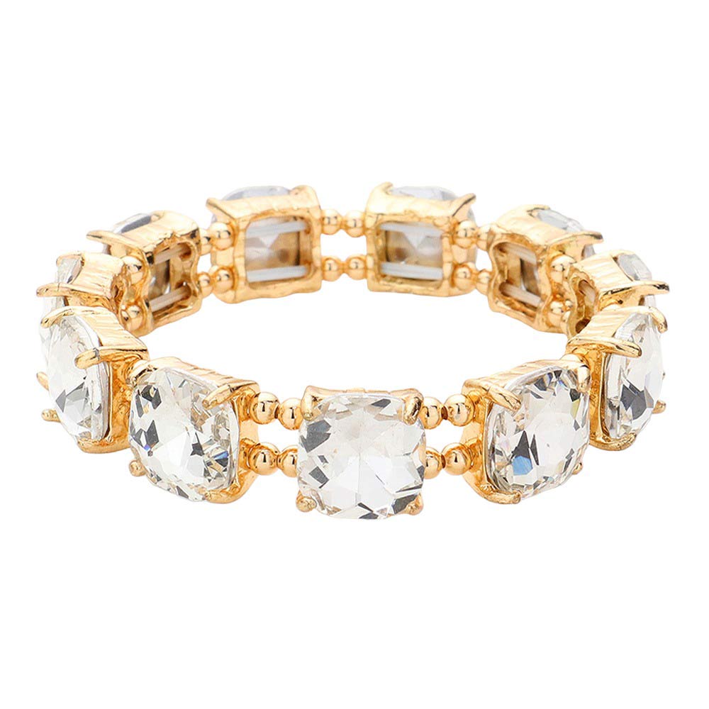 Women's Cushion Square Stone Stretch Evening Bracelet