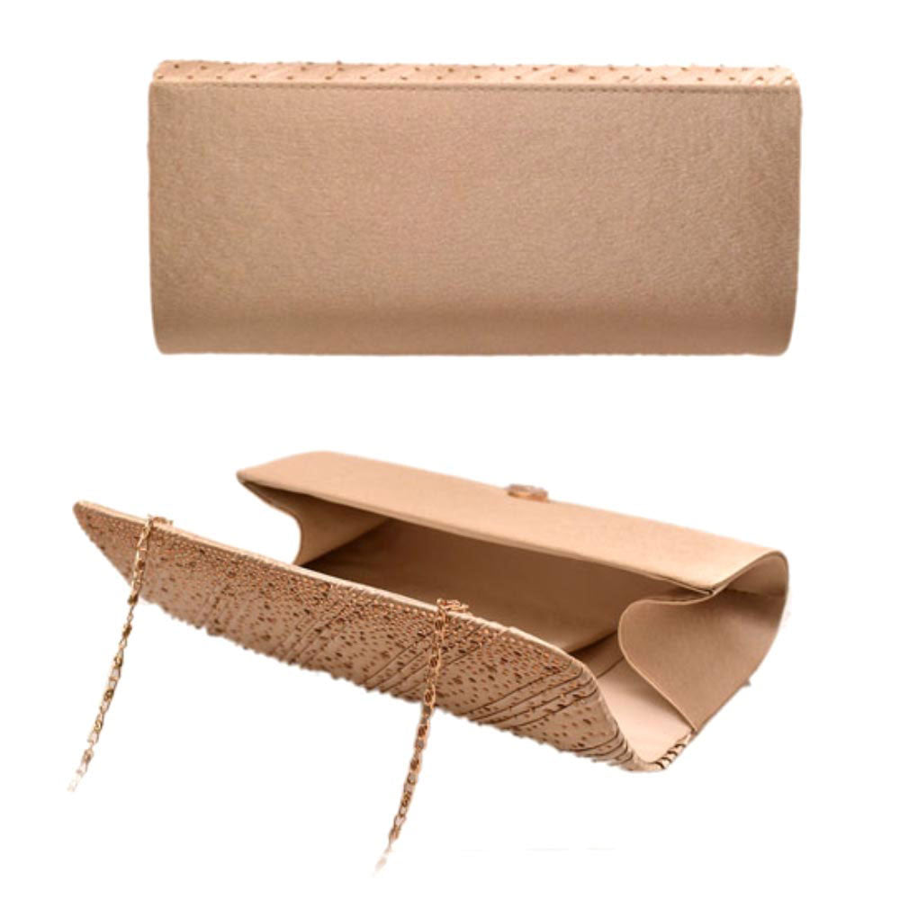 Diagonal Line Detailed Bling Evening Clutch Crossbody Bag