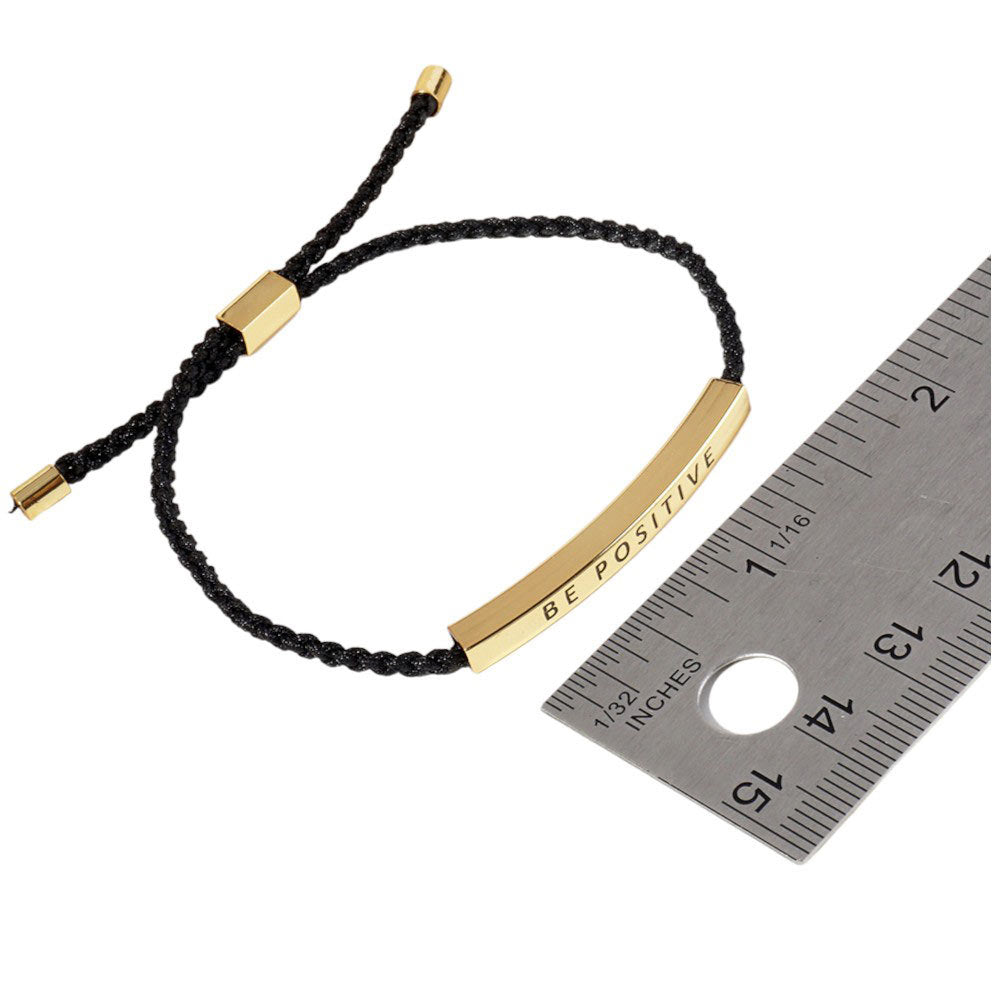 Gold Dipped Believe Message Bar Rope Pull Tie Bracelet