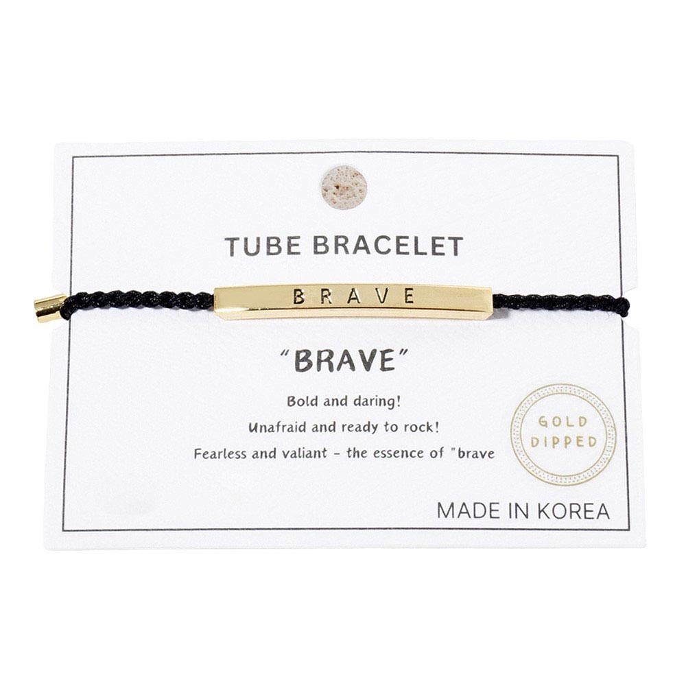 Gold Dipped BRAVE Bar Pointed Rope Pull Tie Bracelet