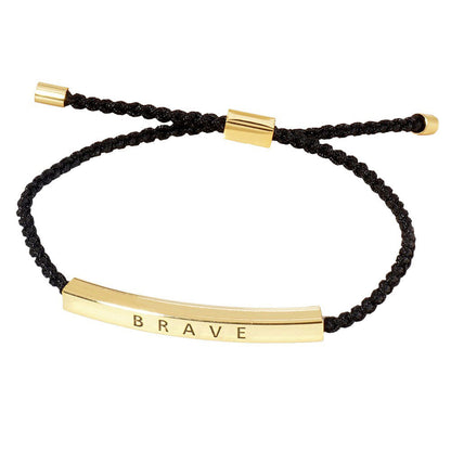 Gold Dipped BRAVE Bar Pointed Rope Pull Tie Bracelet