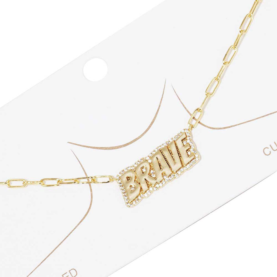 Gold Dipped Brave Message Pendant Necklace