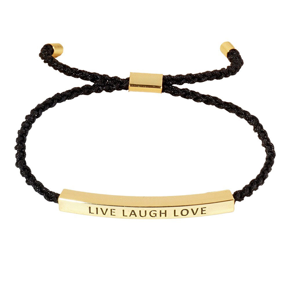 Gold Dipped LIVE LAUGH LOVE Message Rope Pull Tie Bracelet