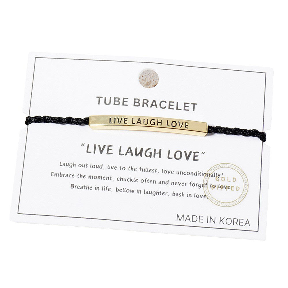 Gold Dipped LIVE LAUGH LOVE Message Rope Pull Tie Bracelet