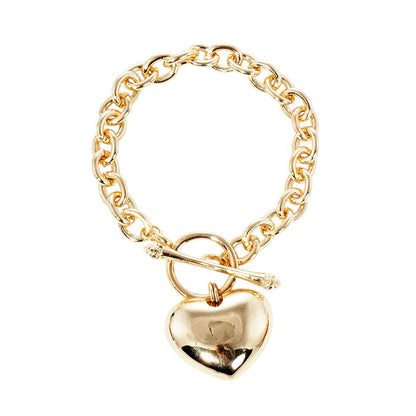 Gold Dipped Metal Heart Charm Toggle Bracelet