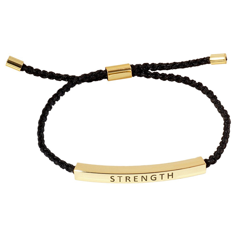 Gold Dipped STRENGTH Message Pointed Rope Pull Tie Bracelet