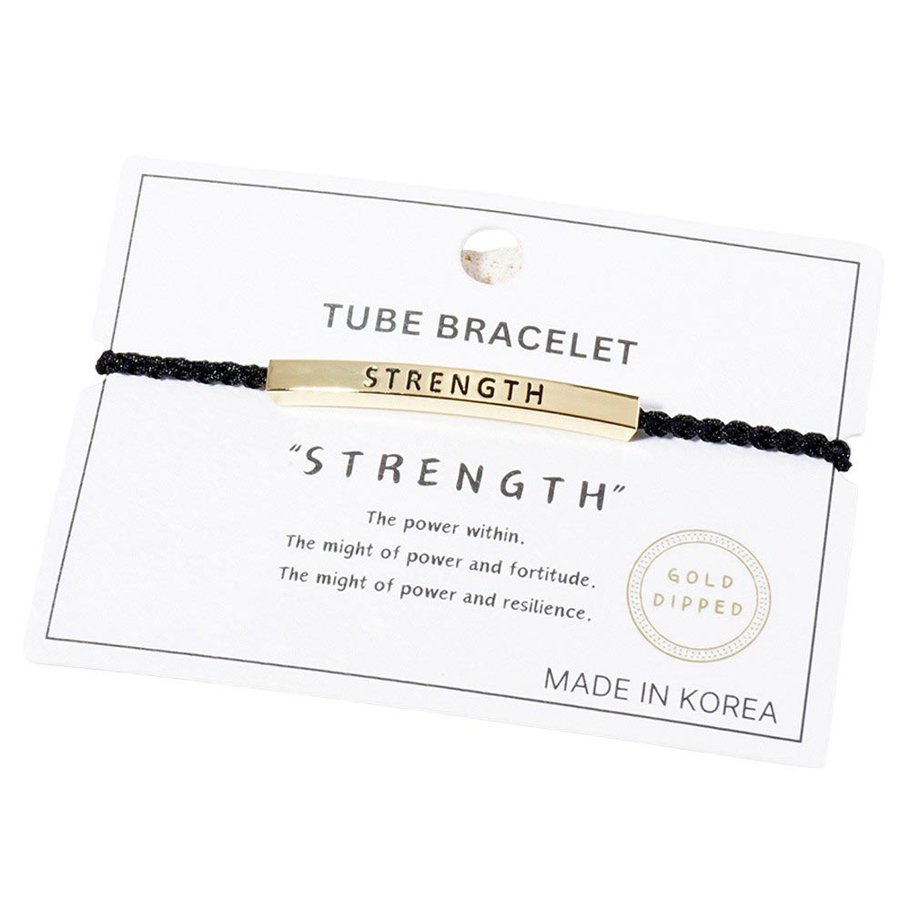 Gold Dipped STRENGTH Message Pointed Rope Pull Tie Bracelet