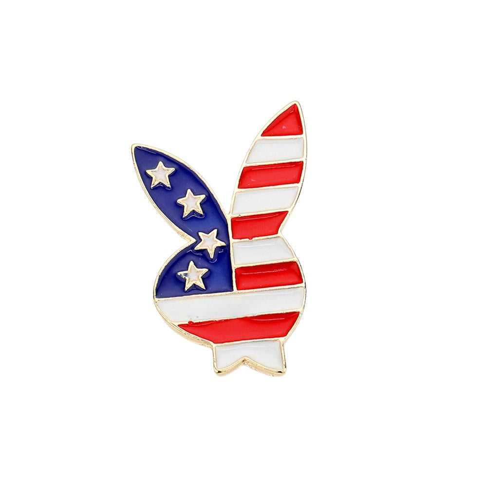 Enamel American USA Flag Playboy Bunny Pin Brooch