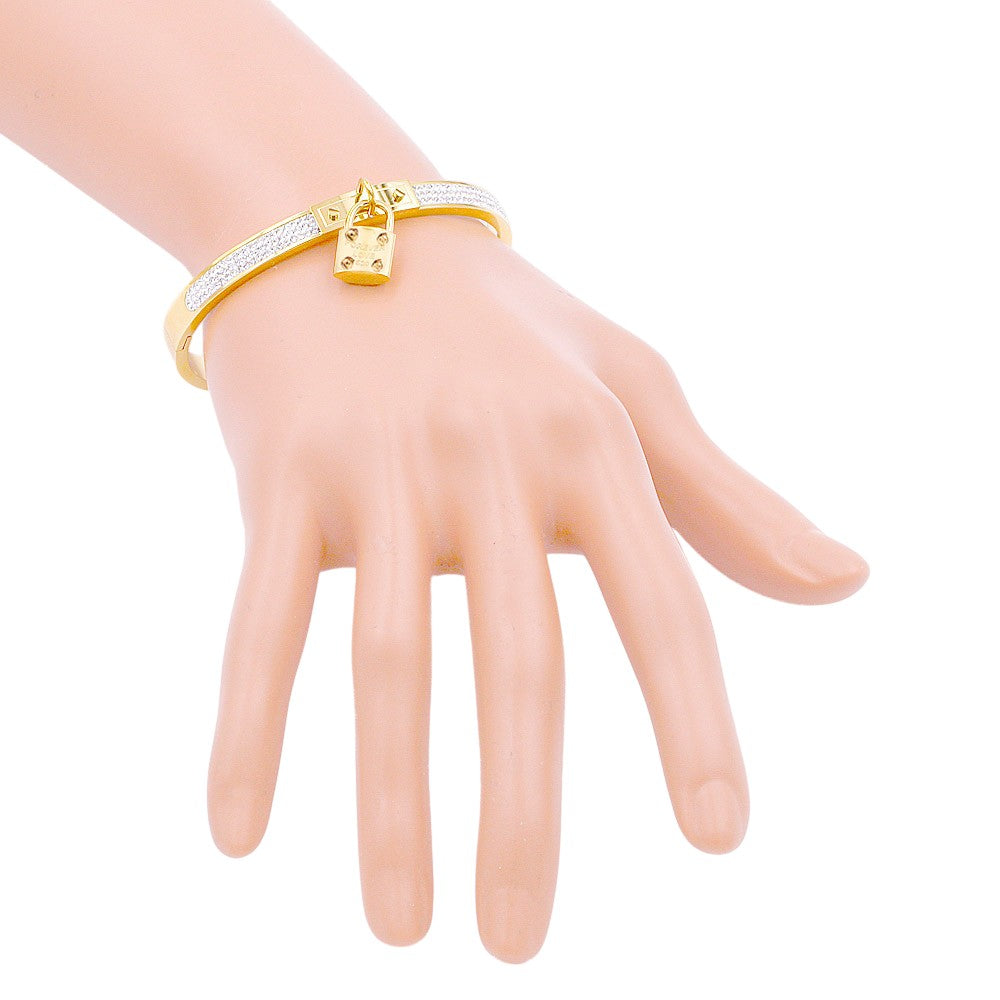 FOREVER LOVE Metal Lock Charm  Stainless Steel Evening Bracelet
