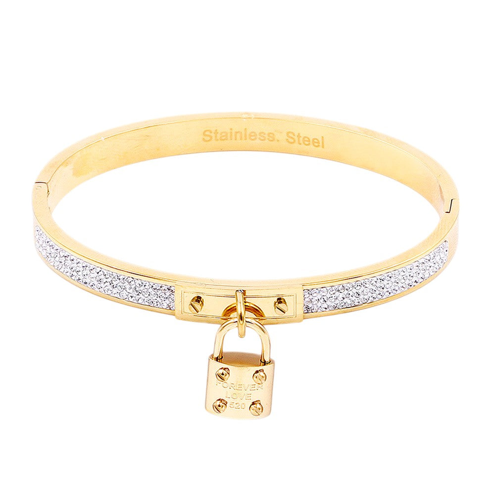 FOREVER LOVE Metal Lock Charm  Stainless Steel Evening Bracelet