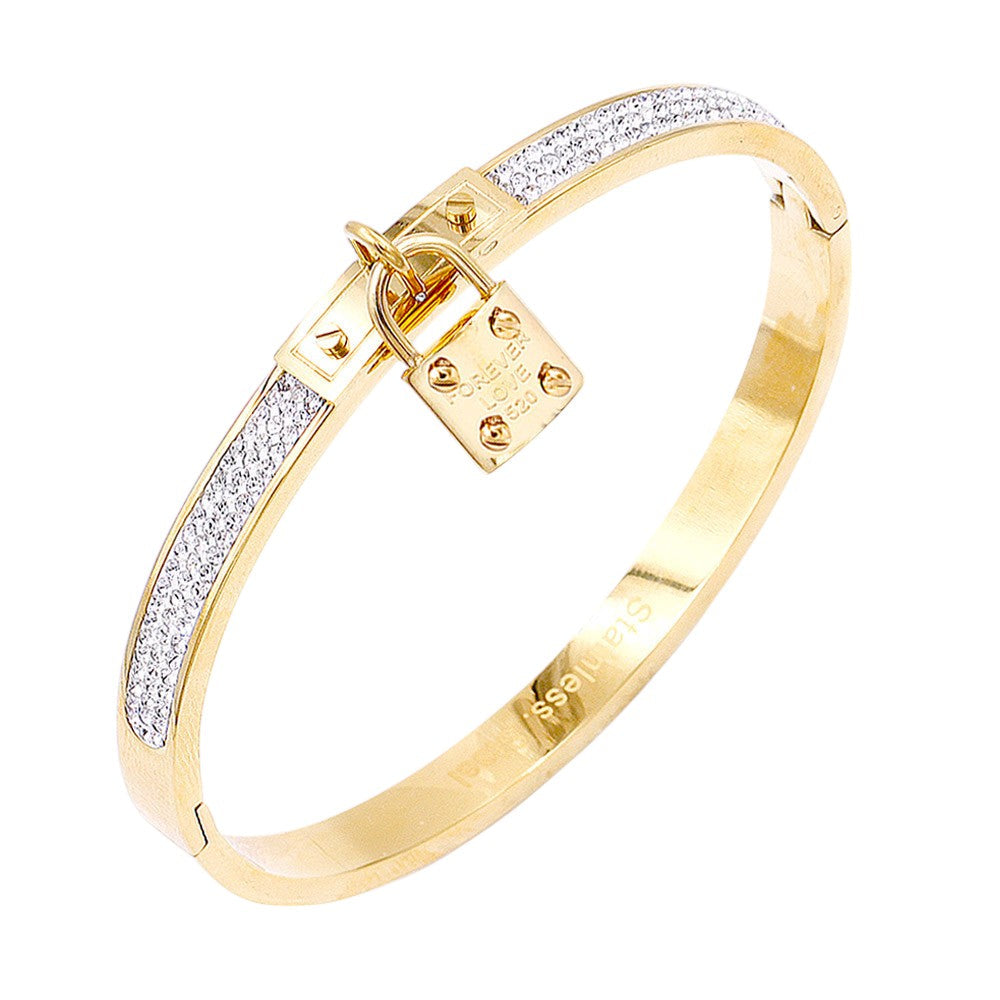 FOREVER LOVE Metal Lock Charm  Stainless Steel Evening Bracelet