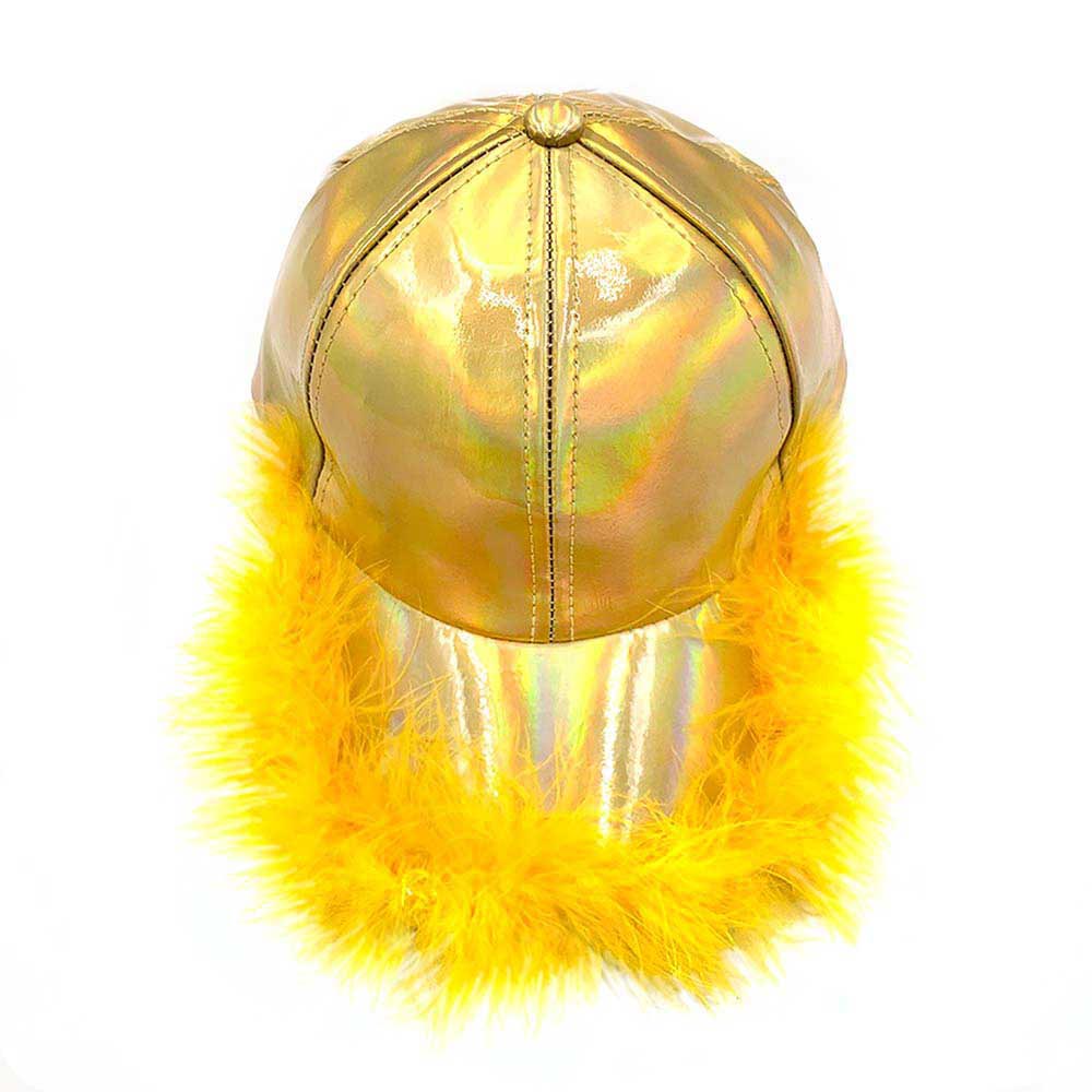 Faux Feather Trimmed Hologram Baseball Cap