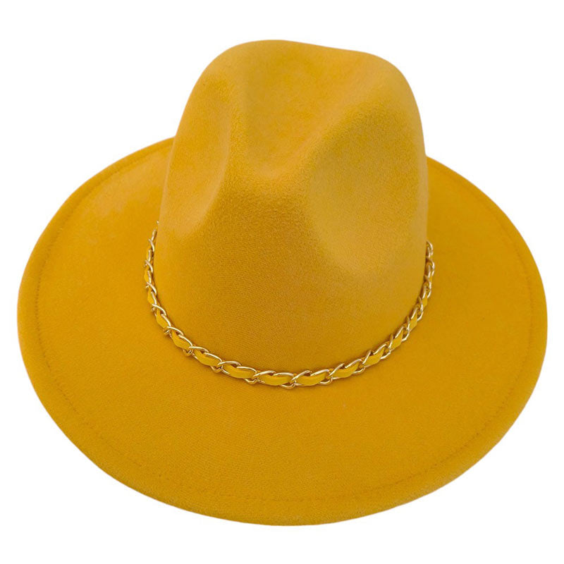 Faux Leather Braided Chain Band Pointed Fedora Hat
