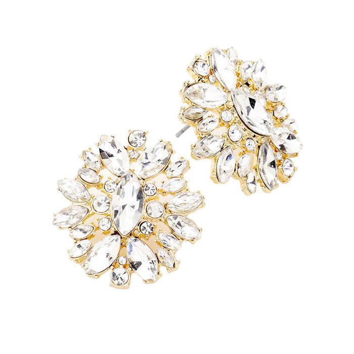 Floral Round Marquise Stone Evening Stud Earrings