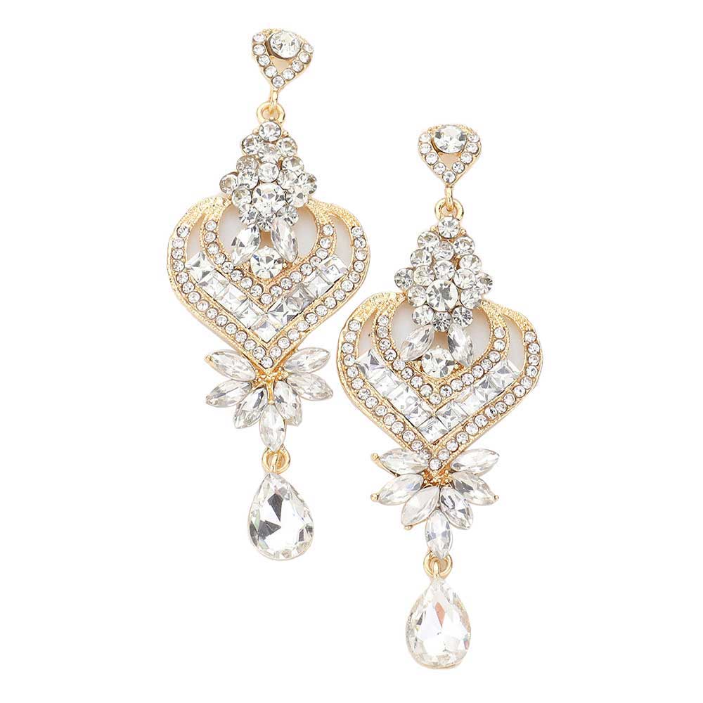 Glass Crystal Heart Teardrop Evening Earrings
