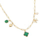 Quatrefoil Bow Heart Pearl Charm Station Paperclip Chain Necklace