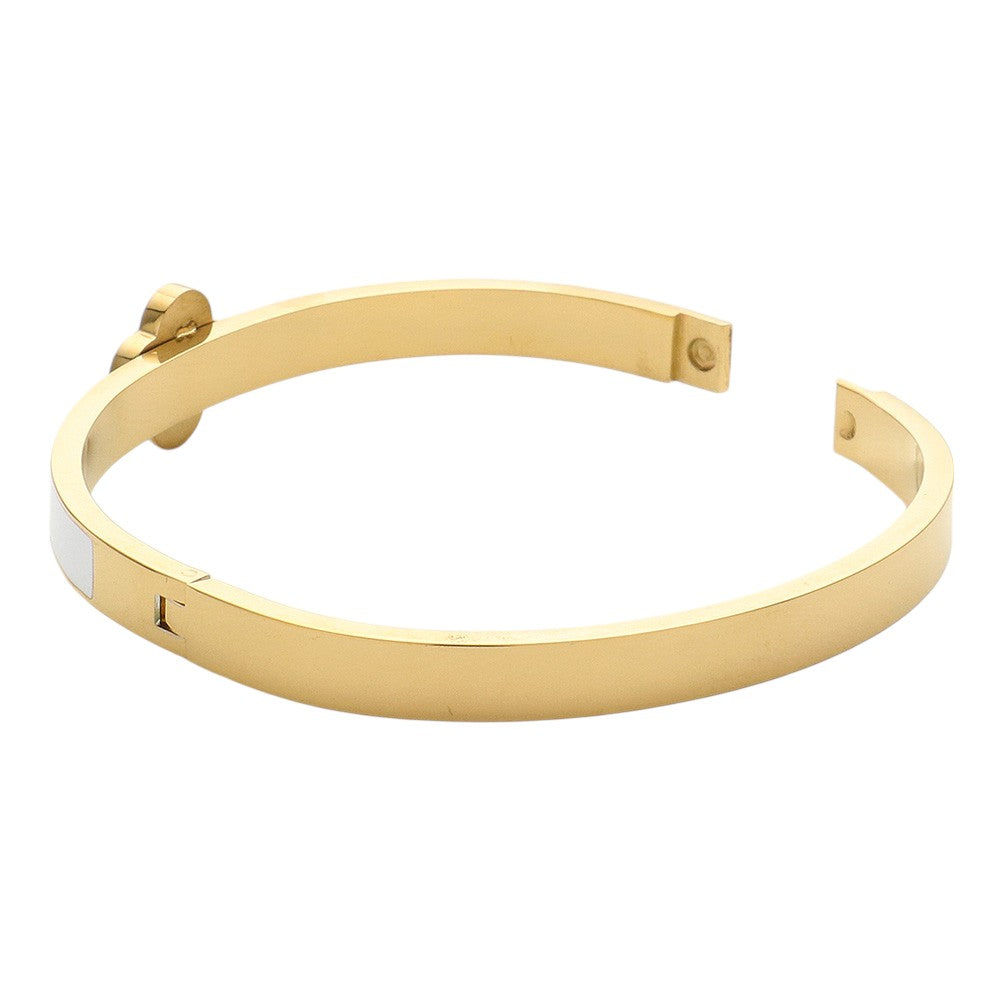 Pulsera articulada de acero inoxidable con trébol de cuatro hojas y punta