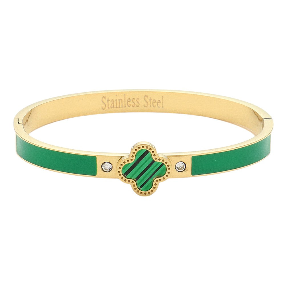 Pulsera articulada de acero inoxidable con trébol de cuatro hojas y punta