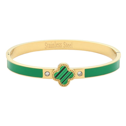 Pulsera articulada de acero inoxidable con trébol de cuatro hojas y punta