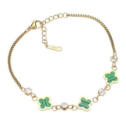 Stainless Steel Quatrefoil Stone Bezel Station Bracelet